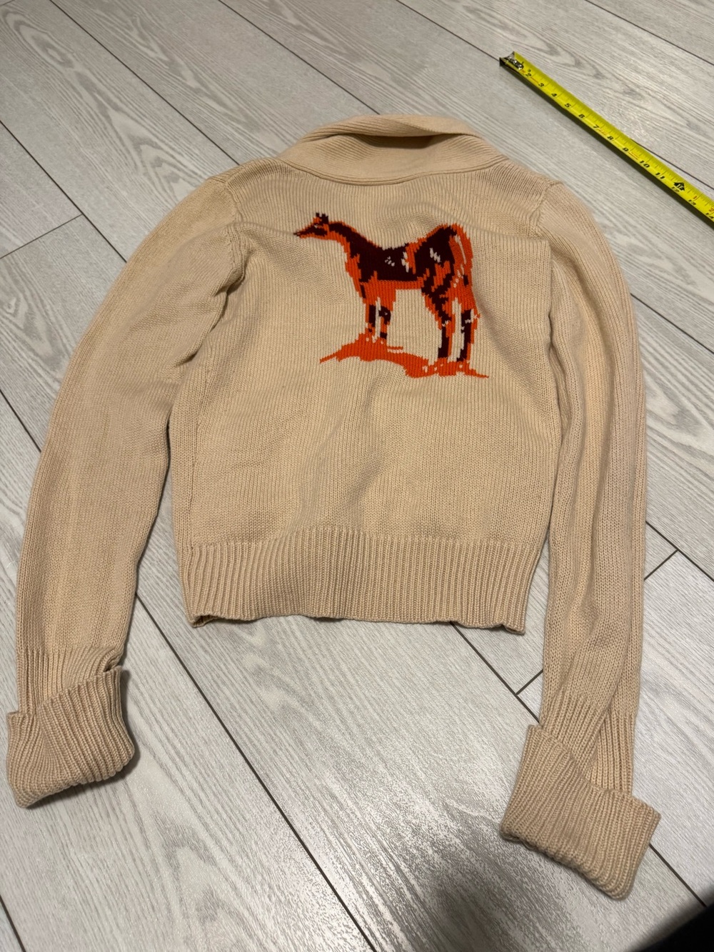 Joie cashmere merino wool horse cardigan sweater western small tan orange brown